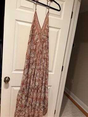 Rust and Cream Paisley V-Neck Maxi Dress